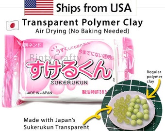 Japan SUKERUKUN Transparent Clay Japanese Air Dry Polymer Clay (200g / 7.0548 oz) Figurines / Flower / Miniature Food Authentic from Japan