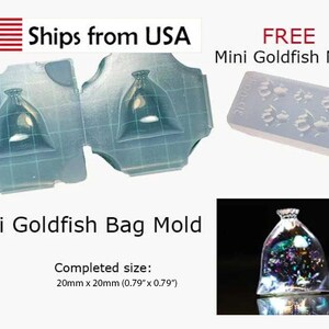 Silicone Mold, Miniature 3D Goldfish Bag Mold (With FREE Goldfish Mold*) Two-part Mold, For UV Resin / Clay, Handmade in Japan