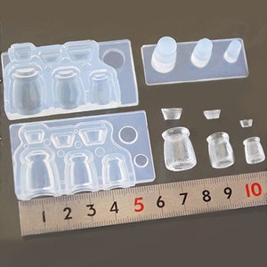 Bouteille de yaourt en silicone avec couvercle / Verrerie de maison de poupée / Moule transparent / Moule Floree / Résine UV, Argile sèche à l'air, Argile polymère image 2