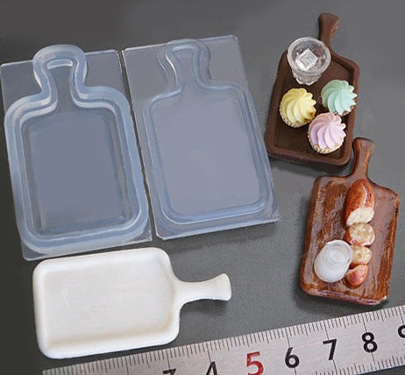 Silicone Mold 3D Wooden Board Tray with Handle Hipster Cafe Food Wood Miniature Dollhouse Japan polymer clay UV resin Air Dry Clay
