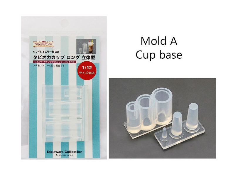 May include: Clear silicone mold for making miniature cup bases. The mold is designed to create three different sizes of cup bases. The mold is labeled "Mold A Cup base 1/12 Size".