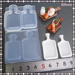Molde de silicone bandeja de tábua de madeira com alça hipster café comida madeira miniatura casa de bonecas médio pequeno argila de polímero japonesa resina UV argila seca ao ar