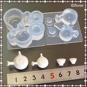 Silikonform 3D japansk teservis traditionell kopp och kanna dockhus mjuk form högkvalitativ UV-harts lufttorkande lera Floree Japan