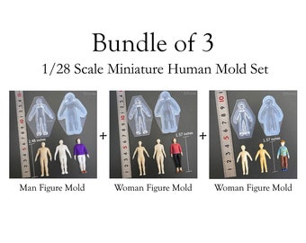Silicone Mold Bundle Set of 3, 1/28 Scale Miniature Human Molds, (Man, Woman & Child Figure Mold) for Diorama Figure Model, Auth Floree Mold