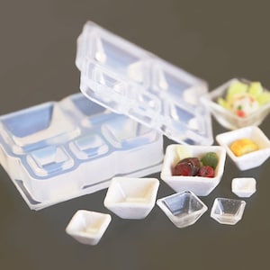 Molde de silicone, molde de prato quadrado, molde de porcelana, 5 tamanhos de prato de comida, molde macio para casa de bonecas, resina UV de alta qualidade, argila seca ao ar, Floree do Japão