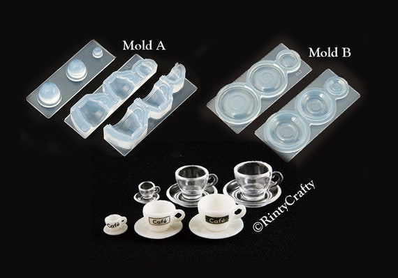 Silicone 3D Mold Coffee Tea Cup Cappuccino Coffee Cup and Plate Mold 1:12  Dollhouse Transparent High Quality Silicone Clay Resin From Japan 