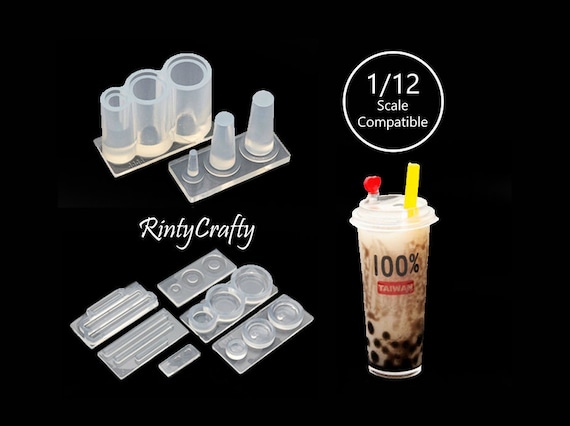 SET Silicone Mold, Tall Bubble Tea Cups Mold, Boba Milk Tea Mold, 1:12 scale Dollhouse Food Authentic Nisshin Mold From Japan