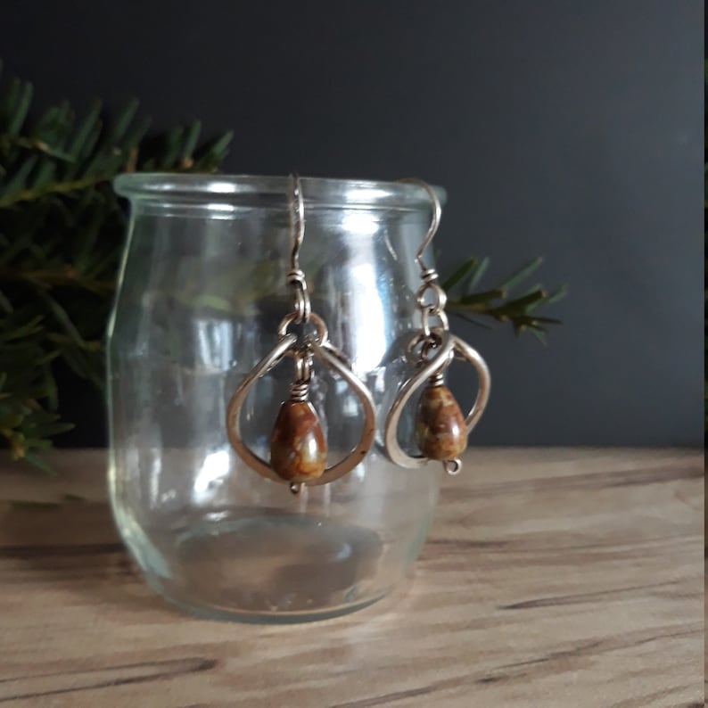 Hammered Sterling Silver /& Jasper Earrings
