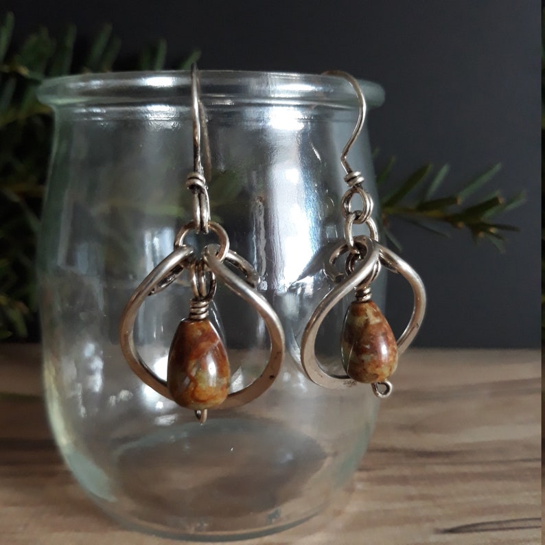 Hammered Sterling Silver /& Jasper Earrings