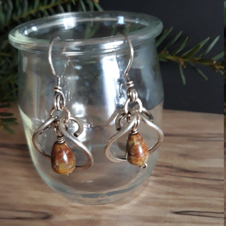 Hammered Sterling Silver /& Jasper Earrings