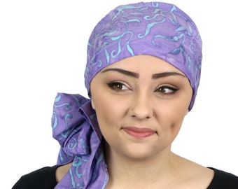 Bali Batik Head Scarf For Women Cancer Headwear Rayon 15" X  60" La La Lavender