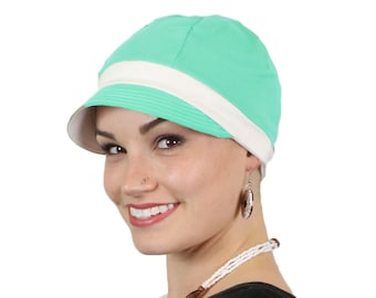 Whimsy Sport Soft Cotton Newsboy Hat Chemo Headwear with 50+UPF Sun Protection Jade