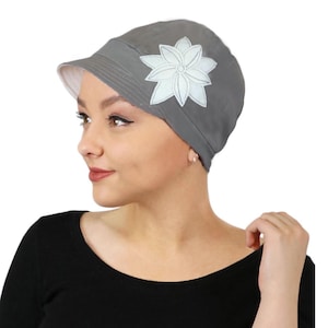 Whimsy Soft Cotton Newsboy Cap Chemo Headwear with 50+ UPF Silver Screen