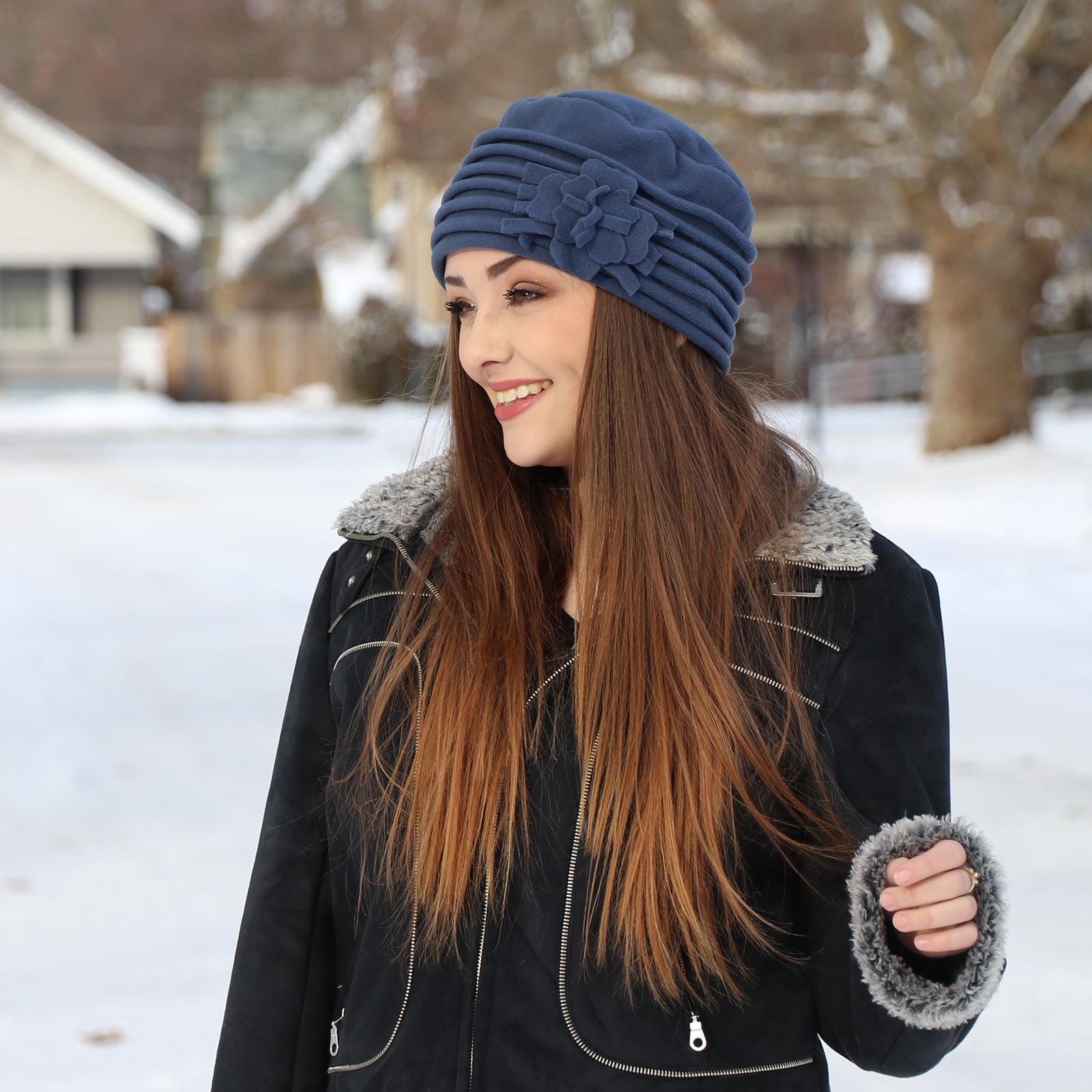 Fleece Beanie Hat Chemo Headwear Cancer Cap Ladies Head Covering Fleece Hats Women | Chemo Hats Winter| Pillbox Hat| Hats for  main image 2
