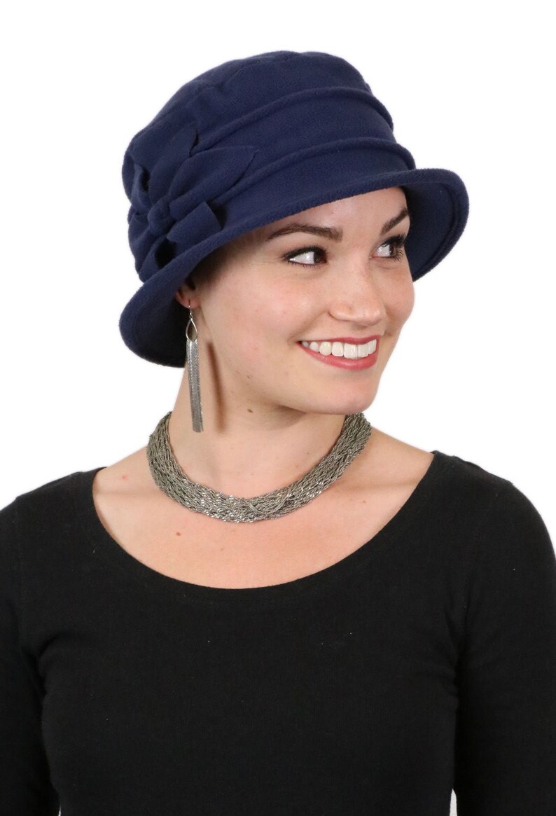Fleece Flower Cloche Hat for Women Navy Etsy