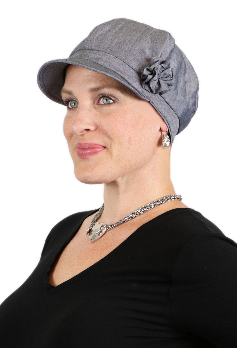 Brighton 100% Cotton Newsboy Cap for Women Chemo Headwear Charcoal Grey