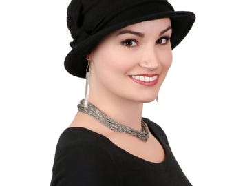 Chapéu cloche de lã com flores para mulheres, chapéu para quimioterapia
