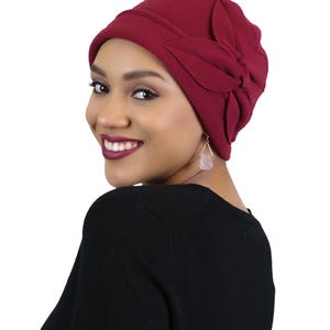 Gorro de lã com estampa de borboleta para mulheres, ideal para quimioterapia, perfeito para o outono e inverno. Burgundy