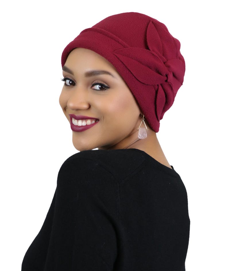 Gorro de lã com estampa de borboleta para mulheres, ideal para quimioterapia, perfeito para o outono e inverno. Burgundy