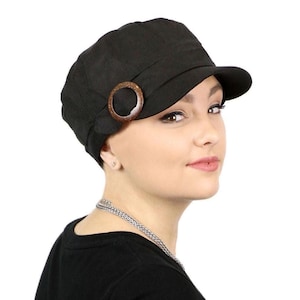 Linen Military Cadet Hat for Women Chemo Headwear 50+ UPF Sun Protection for Small to Medium Heads