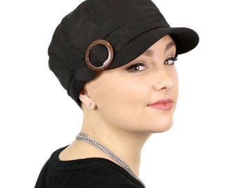 Linen Military Cadet Hat for Women Chemo Headwear 50+ UPF Sun Protection for Small to Medium Heads