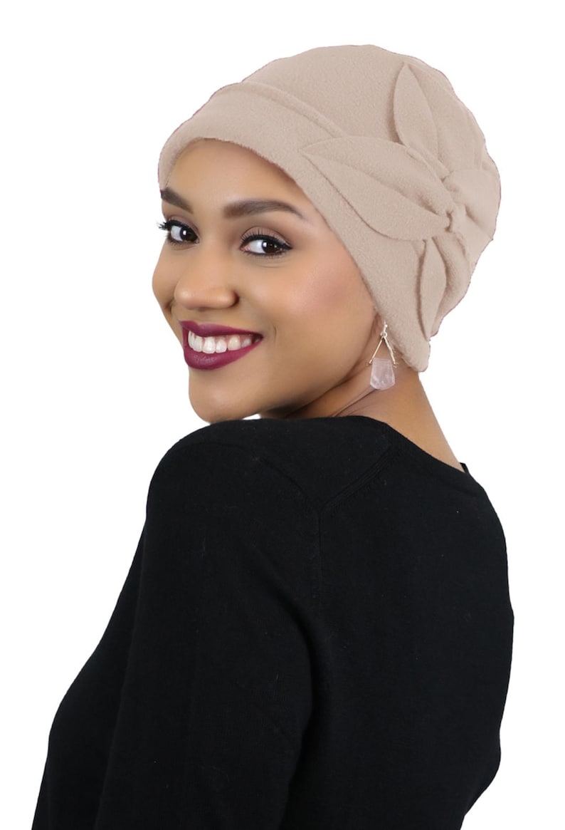 Gorro de lã com estampa de borboleta para mulheres, ideal para quimioterapia, perfeito para o outono e inverno. Taupe