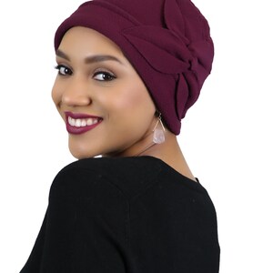 Gorro de lã com estampa de borboleta para mulheres, ideal para quimioterapia, perfeito para o outono e inverno. Maroon