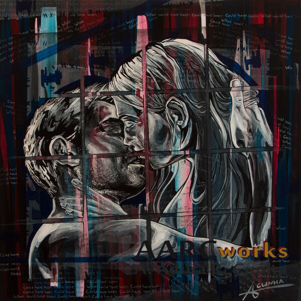 Wir werden nie wissen - Acrylbild - Akt Liebhaber küssend schwarz und weiß Wandkunst