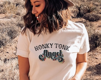 Honky Tonk Angel Graphic Tee - Western Graphic Tee - Country Music Tshirt - Country Concert Shirt - Graphic Tees for Women - Punchy