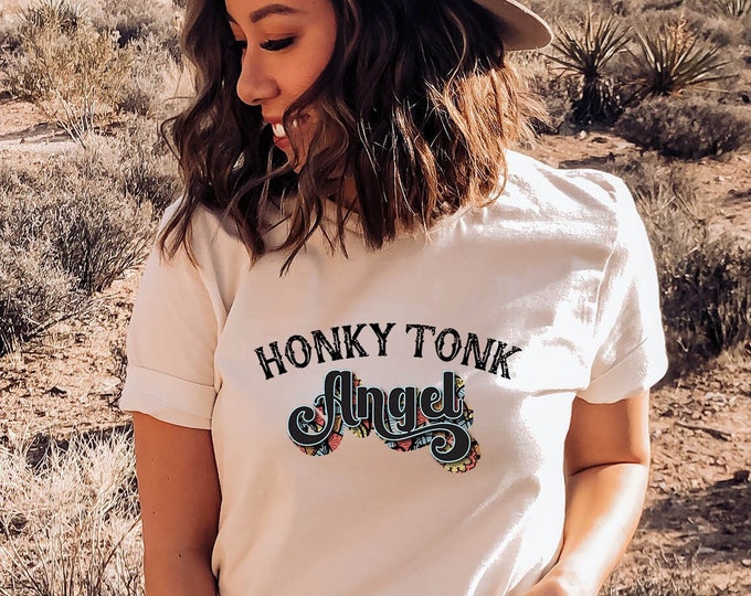 Honky Tonk Angel Graphic Tee - Western Graphic Tee - Country Music Tshirt - Country Concert Shirt - Graphic Tees for Women - Punchy