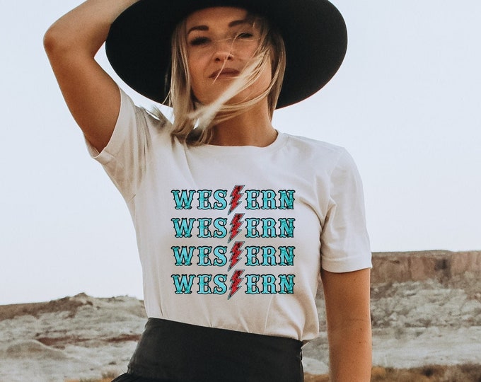 Red and Turquoise Western Shirt - Lightning Bolt Shirt - Western Graphic Tees for Women - Punchy Tshirt - Cowgirl Shirt - Western Gifts