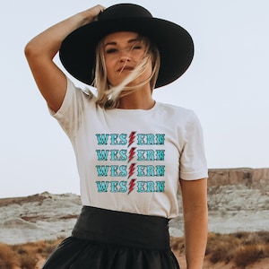 Red and Turquoise Western Shirt - Lightning Bolt Shirt - Western Graphic Tees for Women - Punchy Tshirt - Cowgirl Shirt - Western Gifts