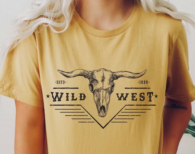 Bull Skull Wild West Shirt - Western Graphic Tee - Vintage Tshirt - Western Rodeo Shirt - Womens Graphic Tee - Mens Tshirts - Old West Shirt