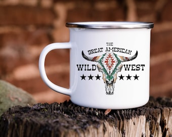 Western Camp Mug - Bull Skull Enamel Mug - Best Gifts for Him - Christmas Gifts for Dad - Western Gifts - Wild West Mug
