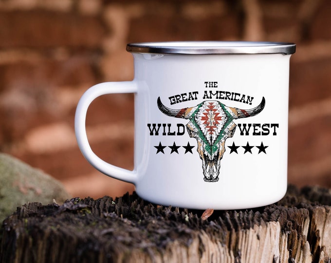 Western Camp Mug - Bull Skull Enamel Mug - Best Gifts for Him - Christmas Gifts for Dad - Western Gifts - Wild West Mug
