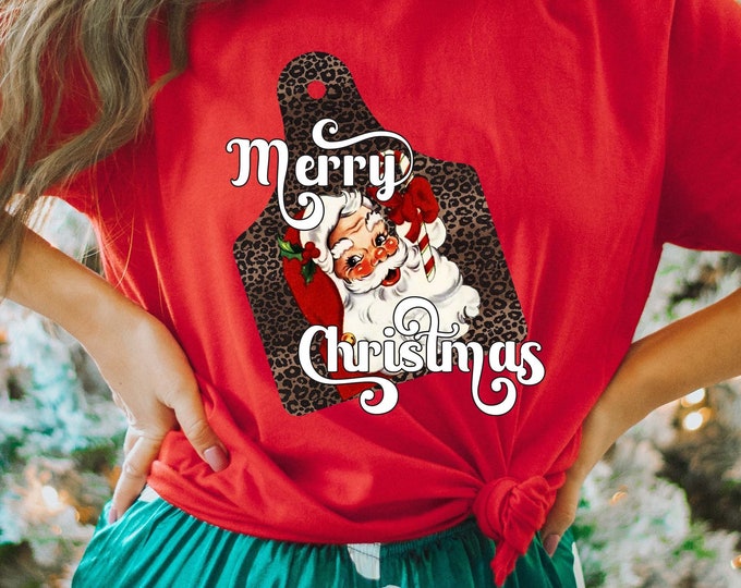Vintage Santa Shirt - Merry Christmas Shirt - Christmas Shirts for Women - Western Christmas Shirts - Leopard Print