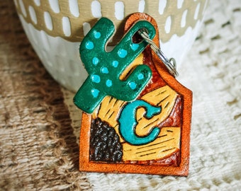 Personalized Leather Gifts - Cattle Tag Keychain - Cactus Keychain - Sunflower Keychain - Custom Leather Keychain - Western Keychain