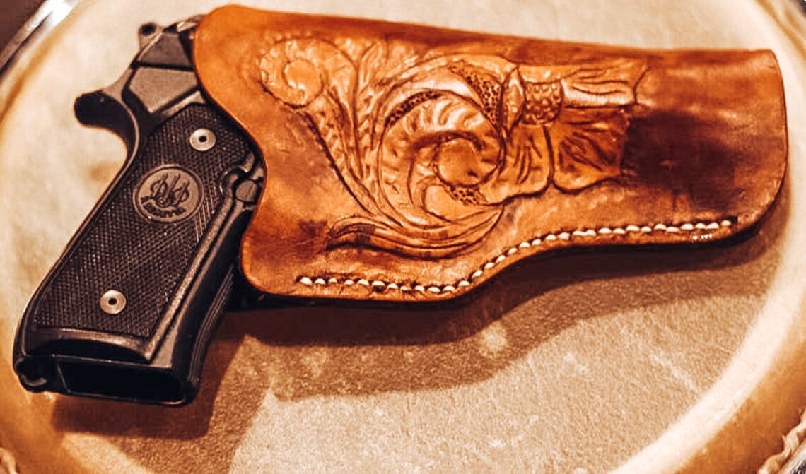 Hand Tooled Leather Holster Western Leather Holster Open Etsy