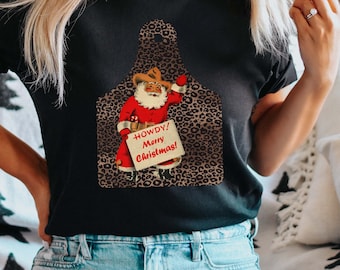 Howdy Merry Christmas Shirt - Western Santa Shirt - Western Christmas Shirts - Christmas Shirts for Women - Leopard Print