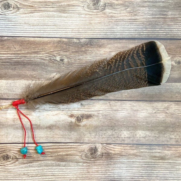 Turkey Feather - Cowboy Hat Feathers - Turquoise Beaded Hat Feather - Feather Hat Pin - Western Hat Feathers - Smudge Feather - Gift for Dad