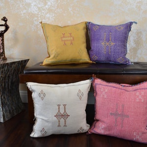 Moroccan Handmade Sabra silk Cactus pillow cover,Handmade pillow cover Couch Accents Bedroom Pillow Kilim Sabra Silk Pillow case with Zipper