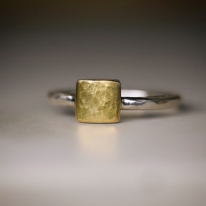 Ring silver, 900 yellow gold, square, geometric, recycled, handmade, rectangle, minimalist, goldsmith, handmade, square, real gold image 1