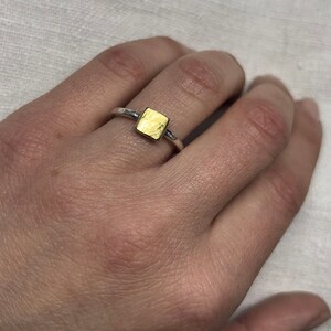 Ring silver, 900 yellow gold, square, geometric, recycled, handmade, rectangle, minimalist, goldsmith, handmade, square, real gold image 2