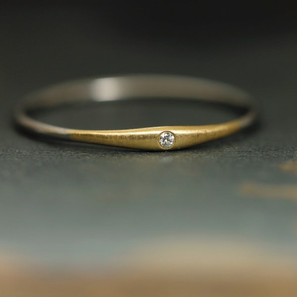 Platinum yellow gold ring, thin, brilliant, minimalist, 900 gold 950 platinum ring, delicately narrow engagement ring insert ring stacking ring handmade