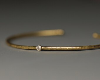 Hammered Bangle 750 Gold Brown Diamond Handmade Bangle Yellow Gold 18kt Recycled Gold Minimalist Filigree Real Gold