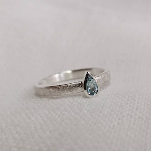 Silver ring aquamarine drops narrow engagement ring ring silver light blue solitaire solitaire ring simple ice matt