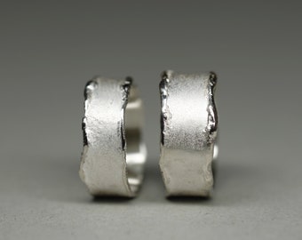 Silver rings, organic, melted edges, pair of silver rings, wedding rings, wedding rings, goldsmiths, handmade, structure, matt, unique pieces