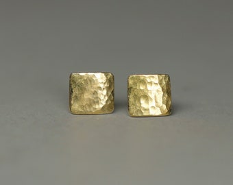 Eckige Goldohrstecker, 900 Gelbgold, Silber, Echtgold Ohrstecker, minimalistisch,recycelt, geometrisch, Goldschmiede, gehämmerte Oberfläche