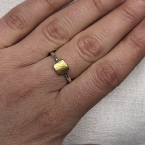 Ring silver, 900 yellow gold, square, geometric, recycled, handmade, rectangle, minimalist, goldsmith, handmade, square, real gold image 3