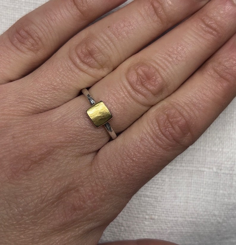 Ring silver, 900 yellow gold, square, geometric, recycled, handmade, rectangle, minimalist, goldsmith, handmade, square, real gold image 3